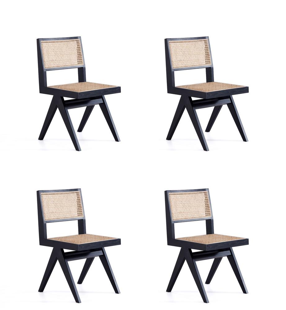 Manhattan Comfort - Hamlet Dining Chair with American Ash Wood Legs in Black and Natural Cane - Set of 4 - 2-DCCA03-BK veiw 1