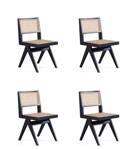 Manhattan Comfort - Hamlet Dining Chair with American Ash Wood Legs in Black and Natural Cane - Set of 4 - 2-DCCA03-BK veiw 1