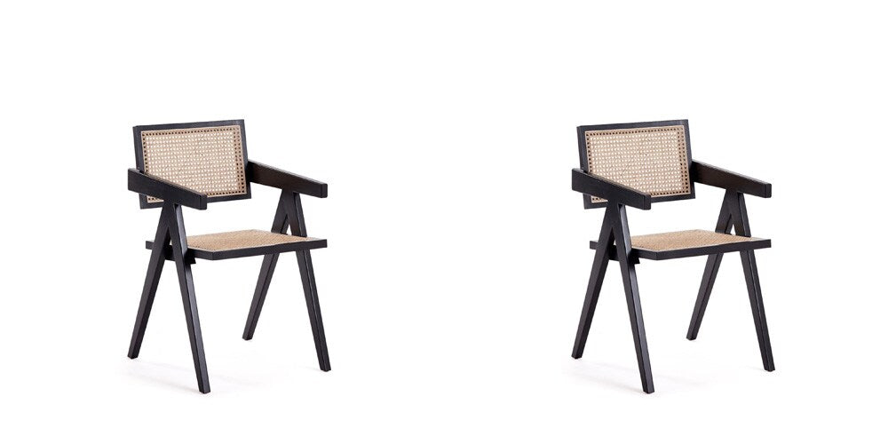 Manhattan Comfort - Hamlet Dining Arm Chair with American Ash Wood Legs in Black and Natural Cane - Set of 2 - 2-DCCA09-BK veiw 1