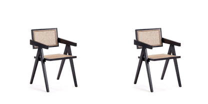 Manhattan Comfort - Hamlet Dining Arm Chair with American Ash Wood Legs in Black and Natural Cane - Set of 2 - 2-DCCA09-BK veiw 1
