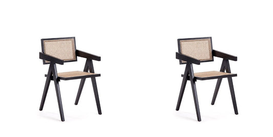 Manhattan Comfort - Hamlet Dining Arm Chair with American Ash Wood Legs in Black and Natural Cane - Set of 2 - 2-DCCA09-BK veiw 1