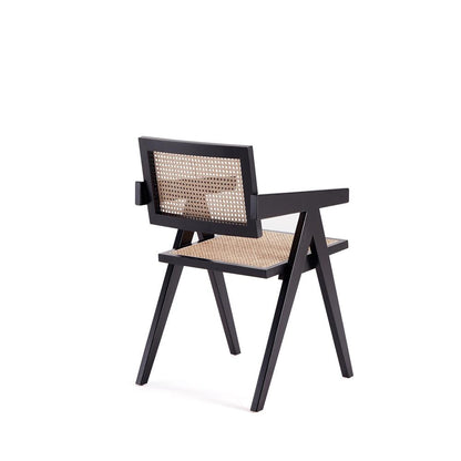 Manhattan Comfort - Hamlet Dining Arm Chair with American Ash Wood Legs in Black and Natural Cane - Set of 2 - 2-DCCA09-BK veiw 3