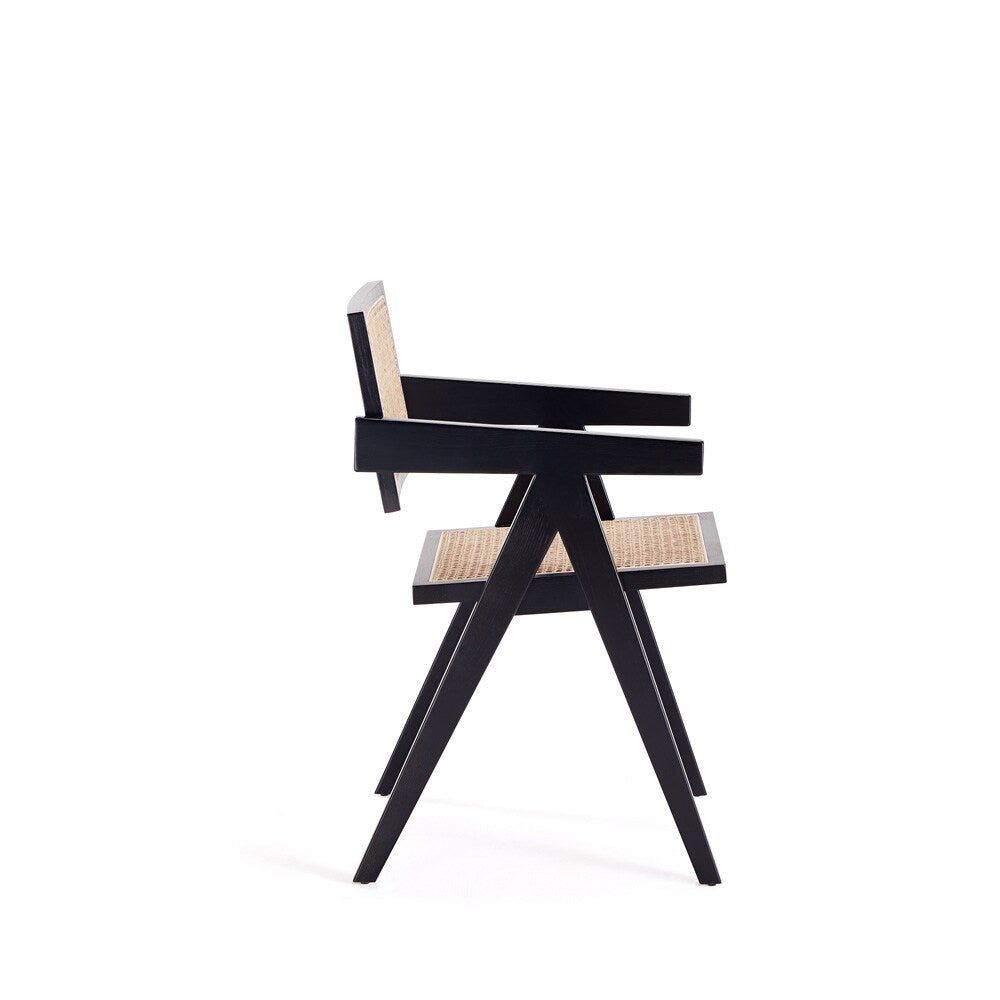 Manhattan Comfort - Hamlet Dining Arm Chair with American Ash Wood Legs in Black and Natural Cane - Set of 2 - 2-DCCA09-BK veiw 4