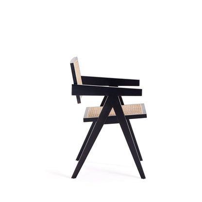 Manhattan Comfort - Hamlet Dining Arm Chair with American Ash Wood Legs in Black and Natural Cane - Set of 2 - 2-DCCA09-BK veiw 4