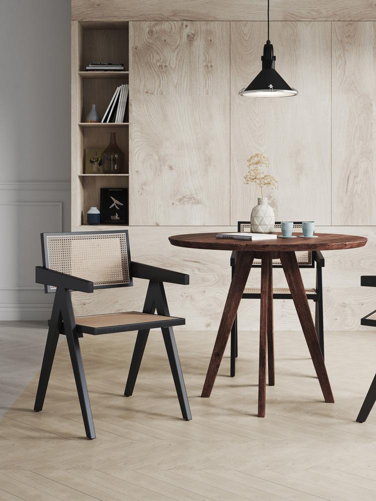 Manhattan Comfort - Hamlet Dining Arm Chair with American Ash Wood Legs in Black and Natural Cane - Set of 2 - 2-DCCA09-BK veiw 9