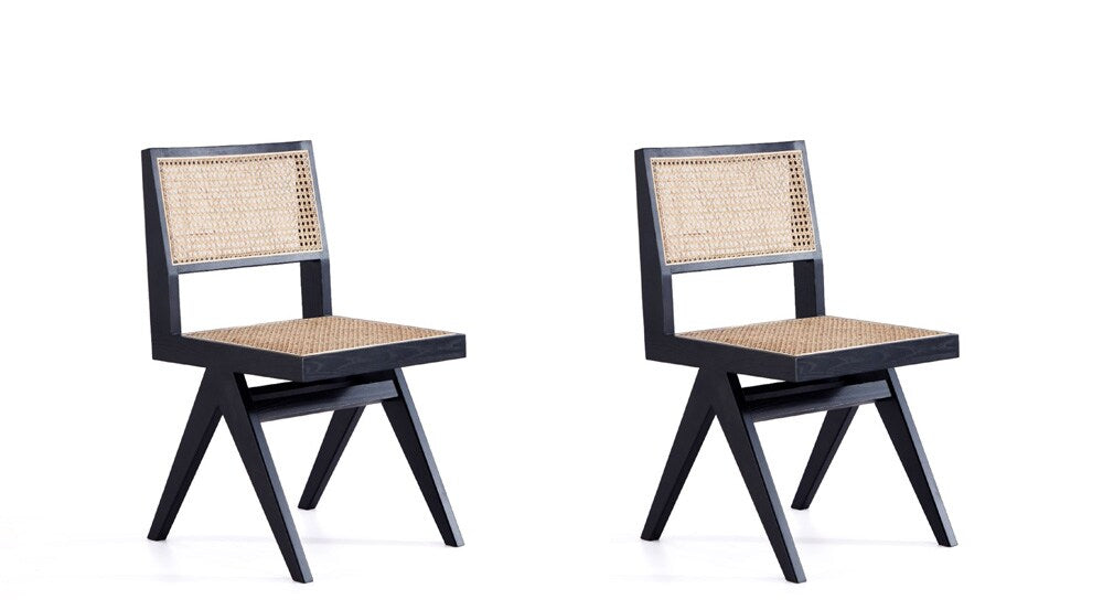 Manhattan Comfort - Hamlet Dining Chair with American Ash Wood Legs in Black and Natural Cane - Set of 2 - DCCA03-BK veiw 1