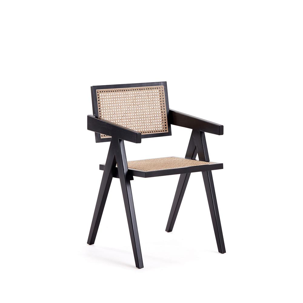 Manhattan Comfort - Hamlet Dining Arm Chair with American Ash Wood Legs in Black and Natural Cane - DCCA09-BK veiw 1