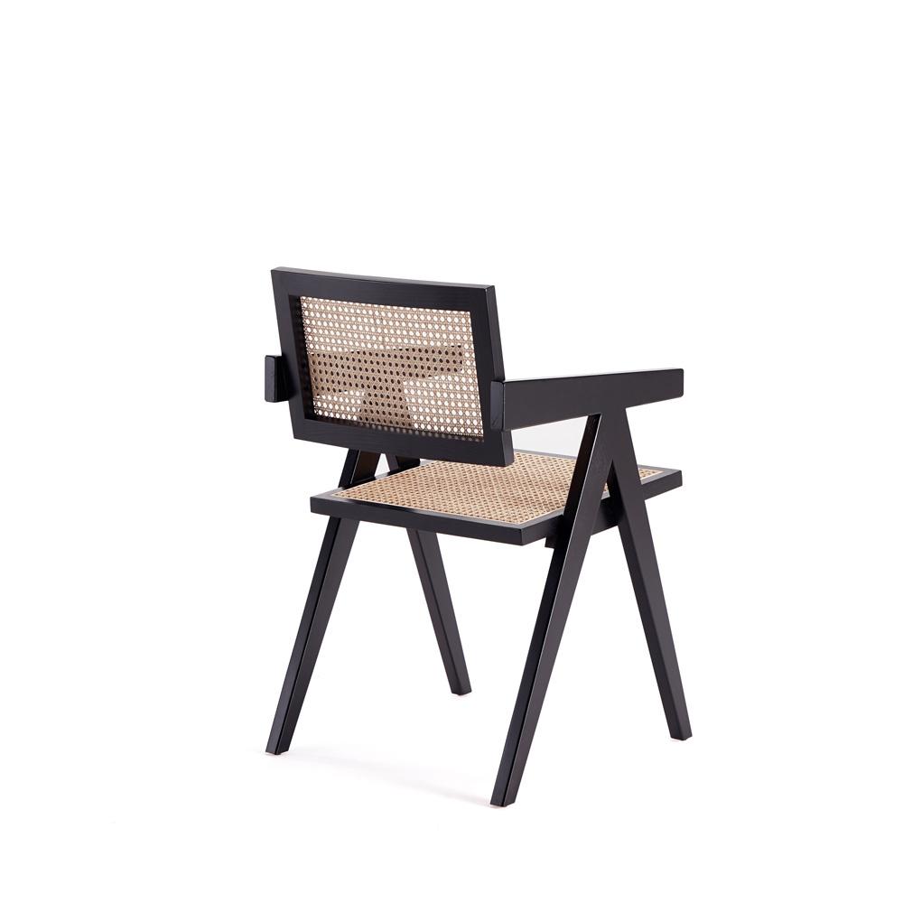 Manhattan Comfort - Hamlet Dining Arm Chair with American Ash Wood Legs in Black and Natural Cane - DCCA09-BK veiw 3