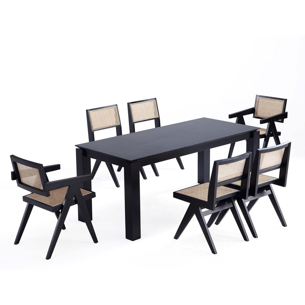Manhattan Comfort - 7-Piece Hamlet and Rockaway Dining Set in Black and Natural CaneBlack - 6-DT02DCCA03-BK veiw 1