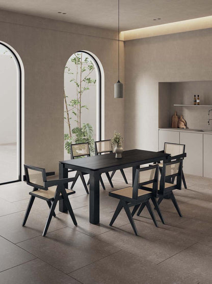 Manhattan Comfort - 7-Piece Hamlet and Rockaway Dining Set in Black and Natural CaneBlack - 6-DT02DCCA03-BK veiw 10
