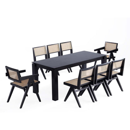 Manhattan Comfort - 9-Piece Hamlet and Rockaway Dining Set in Black and Natural CaneBlack - 8-DT02DCCA03-BK veiw 1