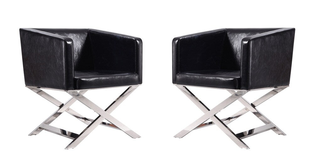 Manhattan Comfort - Hollywood Faux Leather Accent Chair with Stainless Steel Legs in Black and Polished Chrome - Set of 2 - 2-AC050-BK veiw 1