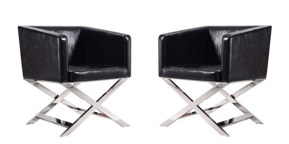 Manhattan Comfort - Hollywood Faux Leather Accent Chair with Stainless Steel Legs in Black and Polished Chrome - Set of 2 - 2-AC050-BK veiw 1