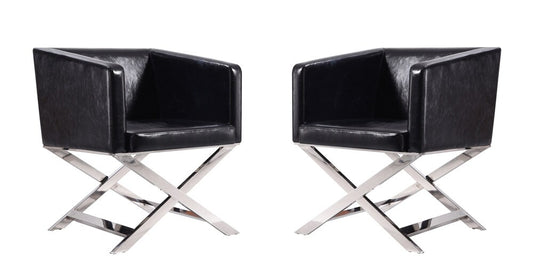 Manhattan Comfort - Hollywood Faux Leather Accent Chair with Stainless Steel Legs in Black and Polished Chrome - Set of 2 - 2-AC050-BK veiw 1