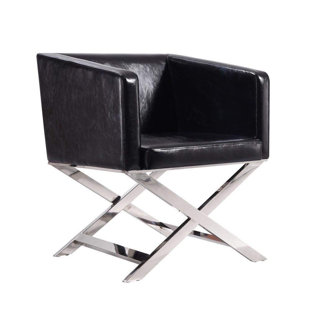 Manhattan Comfort - Hollywood Faux Leather Accent Chair with Stainless Steel Legs in Black and Polished Chrome - Set of 2 - 2-AC050-BK veiw 2