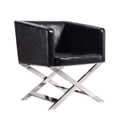 Manhattan Comfort - Hollywood Faux Leather Accent Chair with Stainless Steel Legs in Black and Polished Chrome - Set of 2 - 2-AC050-BK veiw 2