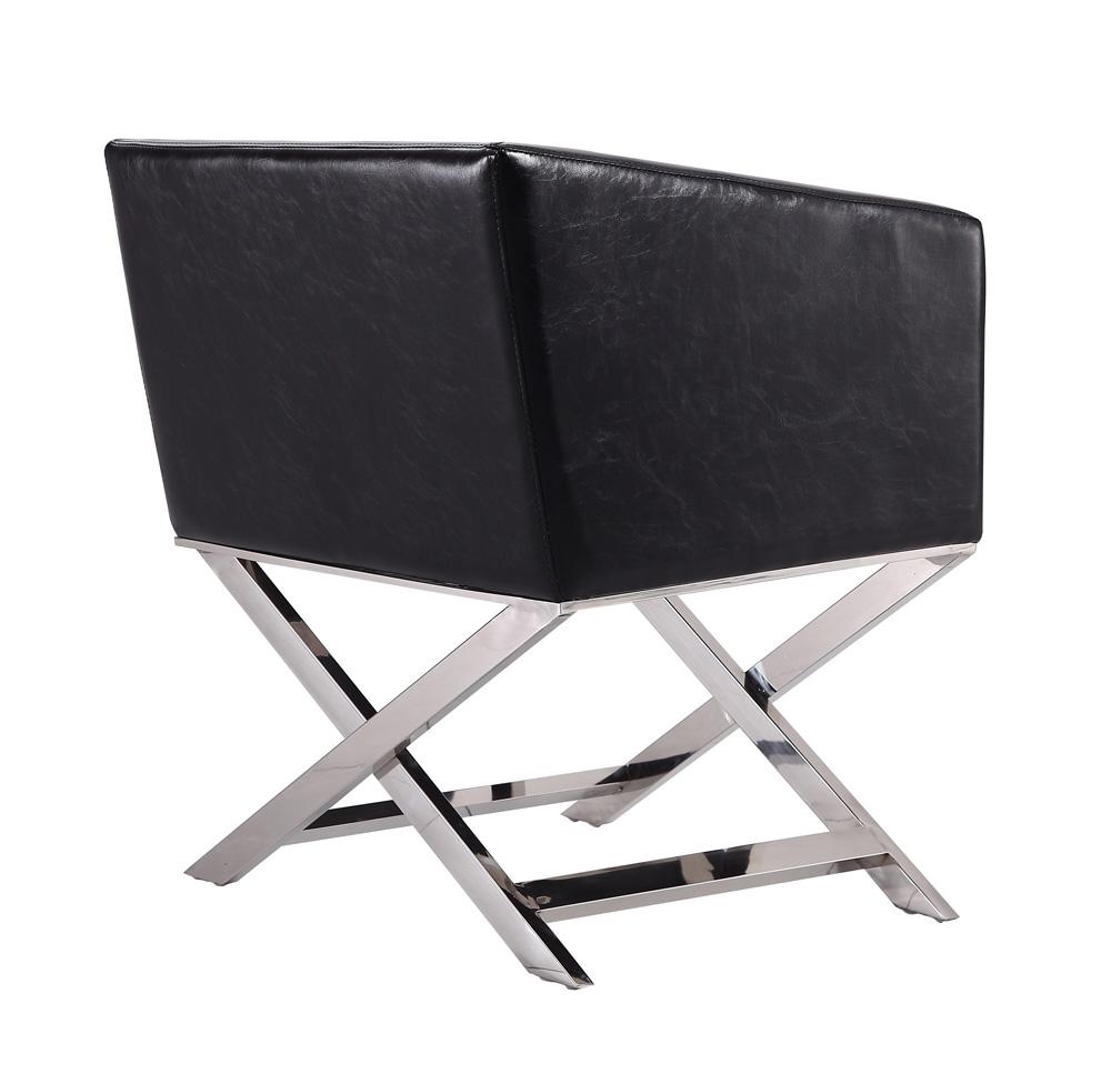Manhattan Comfort - Hollywood Faux Leather Accent Chair with Stainless Steel Legs in Black and Polished Chrome - Set of 2 - 2-AC050-BK veiw 4