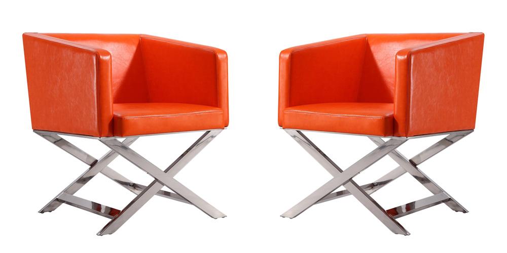 Manhattan Comfort - Hollywood Faux Leather Accent Chair with Stainless Steel Legs in Orange and Polished Chrome - Set of 2 - 2-AC050-OR veiw 1