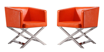 Manhattan Comfort - Hollywood Faux Leather Accent Chair with Stainless Steel Legs in Orange and Polished Chrome - Set of 2 - 2-AC050-OR veiw 1