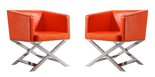 Manhattan Comfort - Hollywood Faux Leather Accent Chair with Stainless Steel Legs in Orange and Polished Chrome - Set of 2 - 2-AC050-OR veiw 1