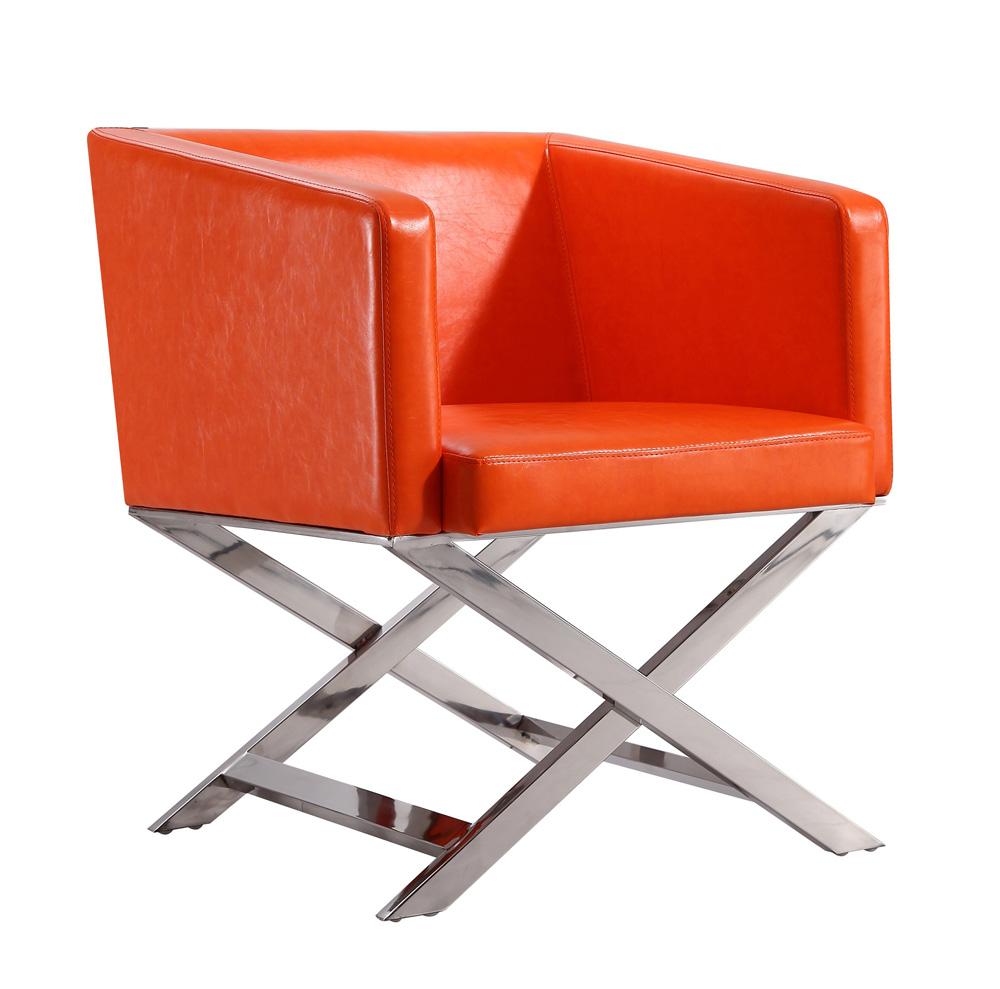 Manhattan Comfort - Hollywood Faux Leather Accent Chair with Stainless Steel Legs in Orange and Polished Chrome - Set of 2 - 2-AC050-OR veiw 2