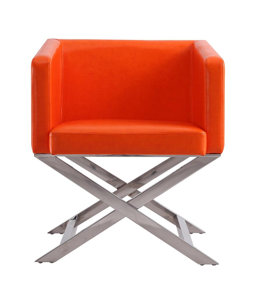 Manhattan Comfort - Hollywood Faux Leather Accent Chair with Stainless Steel Legs in Orange and Polished Chrome - Set of 2 - 2-AC050-OR veiw 3