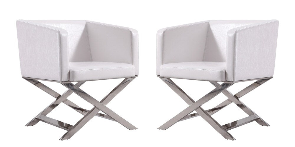 Manhattan Comfort - Hollywood Faux Leather Accent Chair with Stainless Steel Legs in White and Polished Chrome - Set of 2 - 2-AC050-WH veiw 1