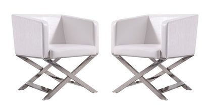 Manhattan Comfort - Hollywood Faux Leather Accent Chair with Stainless Steel Legs in White and Polished Chrome - Set of 2 - 2-AC050-WH veiw 1