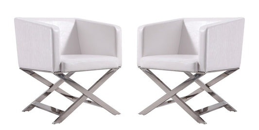 Manhattan Comfort - Hollywood Faux Leather Accent Chair with Stainless Steel Legs in White and Polished Chrome - Set of 2 - 2-AC050-WH veiw 1