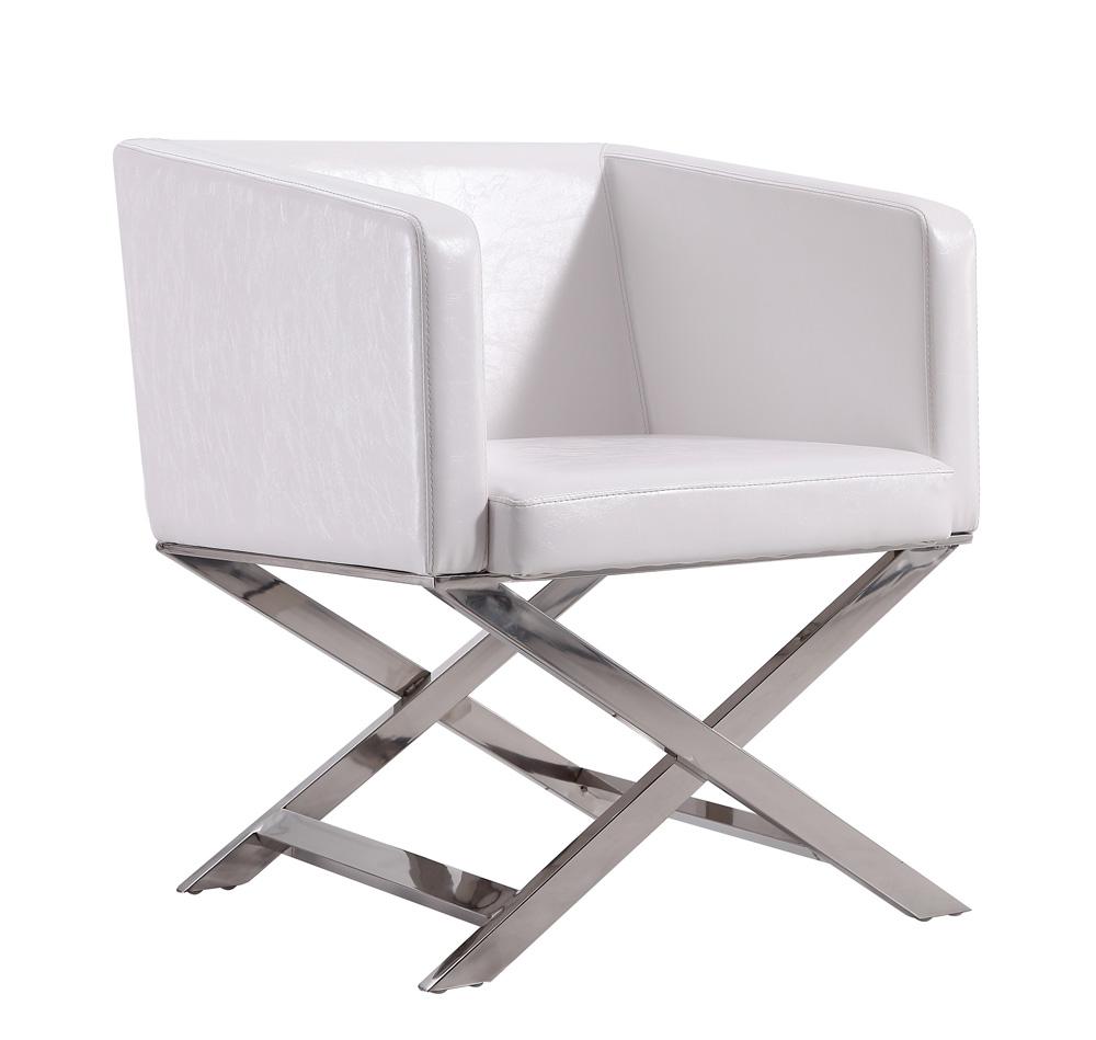 Manhattan Comfort - Hollywood Faux Leather Accent Chair with Stainless Steel Legs in White and Polished Chrome - Set of 2 - 2-AC050-WH veiw 2