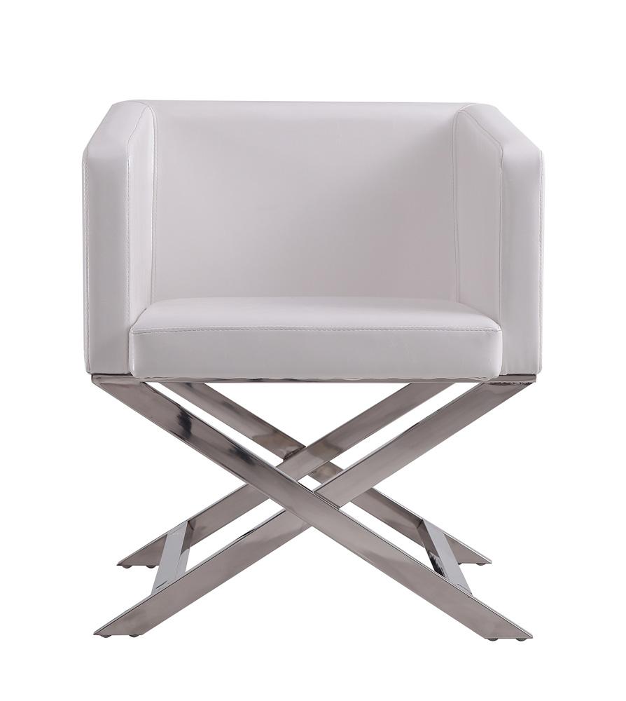 Manhattan Comfort - Hollywood Faux Leather Accent Chair with Stainless Steel Legs in White and Polished Chrome - Set of 2 - 2-AC050-WH veiw 3