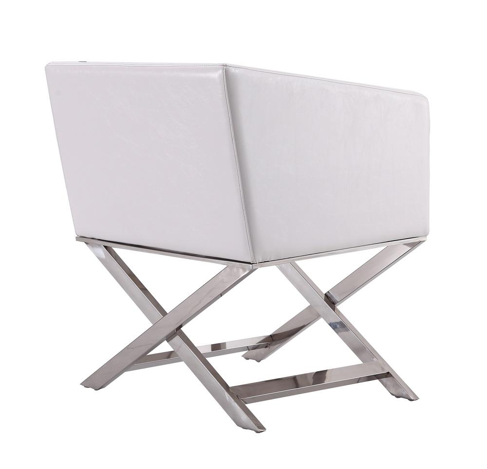 Manhattan Comfort - Hollywood Faux Leather Accent Chair with Stainless Steel Legs in White and Polished Chrome - Set of 2 - 2-AC050-WH veiw 4