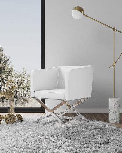 Manhattan Comfort - Hollywood Faux Leather Accent Chair with Stainless Steel Legs in White and Polished Chrome - Set of 2 - 2-AC050-WH veiw 8