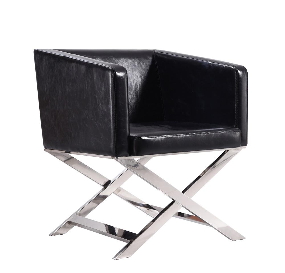 Manhattan Comfort - Hollywood Faux Leather Accent Chair with Stainless Steel Legs in Black and Polished Chrome - AC050-BK veiw 1