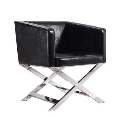 Manhattan Comfort - Hollywood Faux Leather Accent Chair with Stainless Steel Legs in Black and Polished Chrome - AC050-BK veiw 1