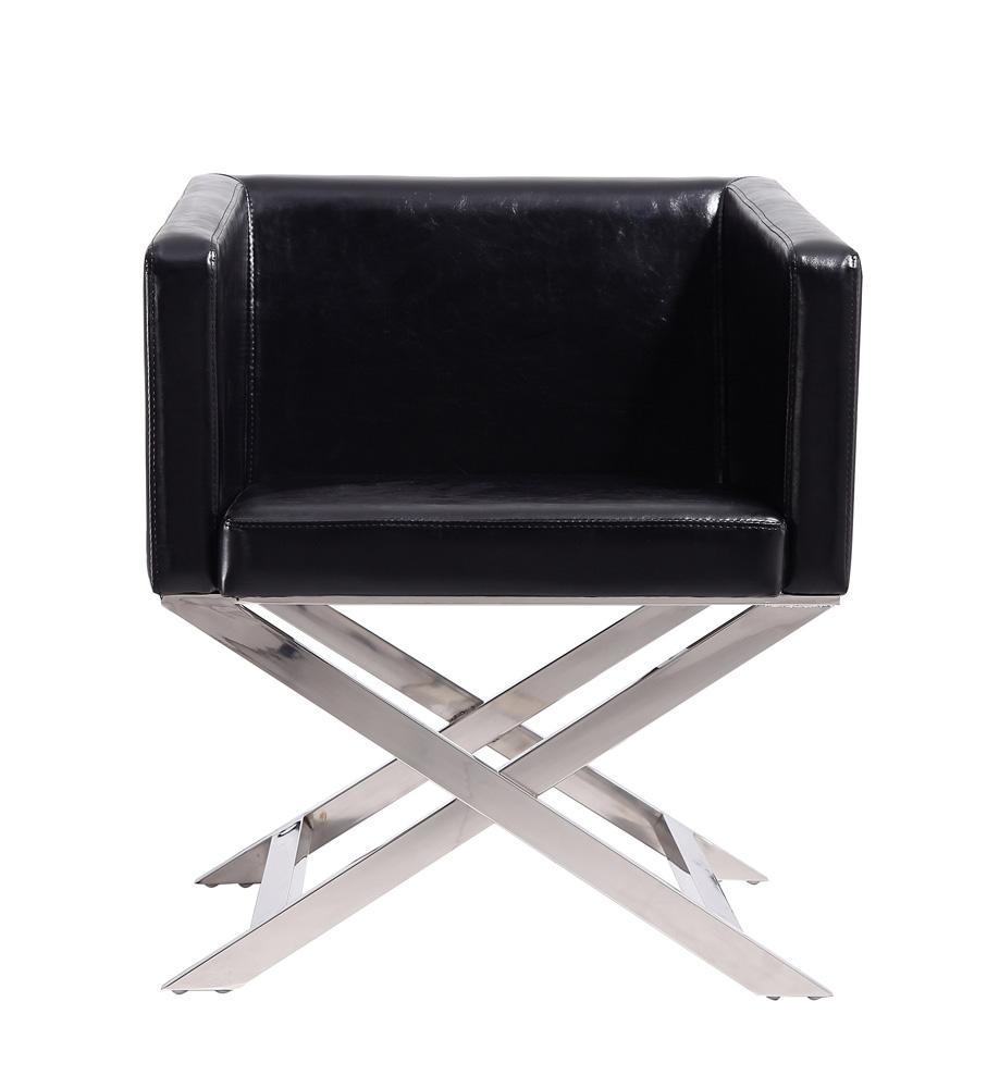 Manhattan Comfort - Hollywood Faux Leather Accent Chair with Stainless Steel Legs in Black and Polished Chrome - AC050-BK veiw 2