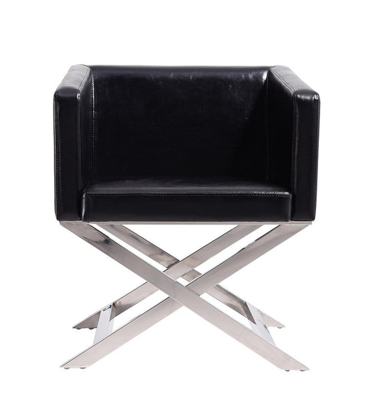 Manhattan Comfort - Hollywood Faux Leather Accent Chair with Stainless Steel Legs in Black and Polished Chrome - AC050-BK veiw 2