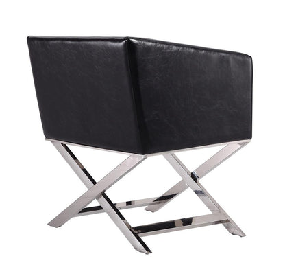 Manhattan Comfort - Hollywood Faux Leather Accent Chair with Stainless Steel Legs in Black and Polished Chrome - AC050-BK veiw 3