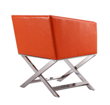 Manhattan Comfort - Hollywood Faux Leather Accent Chair with Stainless Steel Legs in Orange and Polished Chrome - AC050-OR veiw 3