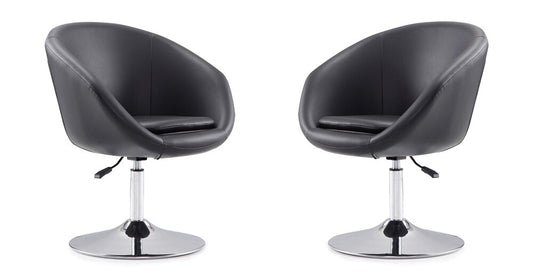 Manhattan Comfort - Hopper Faux Leather Accent Chair with Metal Legs in Black and Polished Chrome - Set of 2 - 2-AC036-BK veiw 1