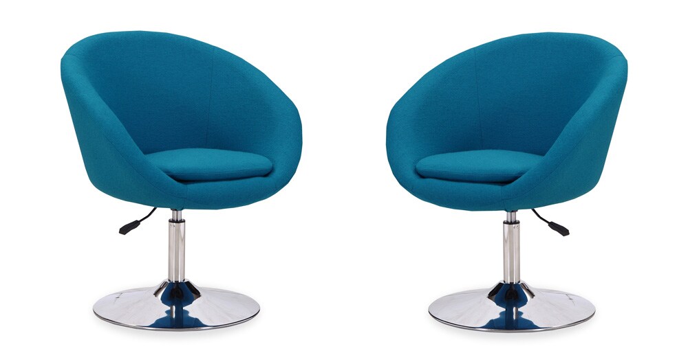 Manhattan Comfort - Hopper Wool Blend Accent Chair with Metal Legs in Blue and Polished Chrome - Set of 2 - 2-AC036-BL veiw 1