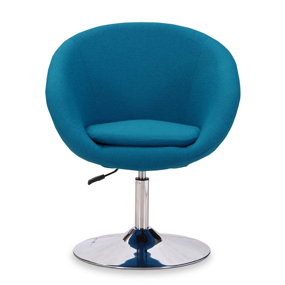 Manhattan Comfort - Hopper Wool Blend Accent Chair with Metal Legs in Blue and Polished Chrome - Set of 2 - 2-AC036-BL veiw 3