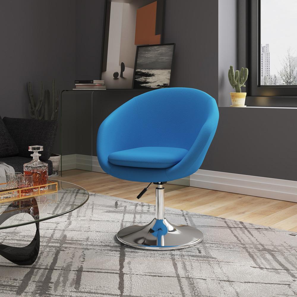 Manhattan Comfort - Hopper Wool Blend Accent Chair with Metal Legs in Blue and Polished Chrome - Set of 2 - 2-AC036-BL veiw 7