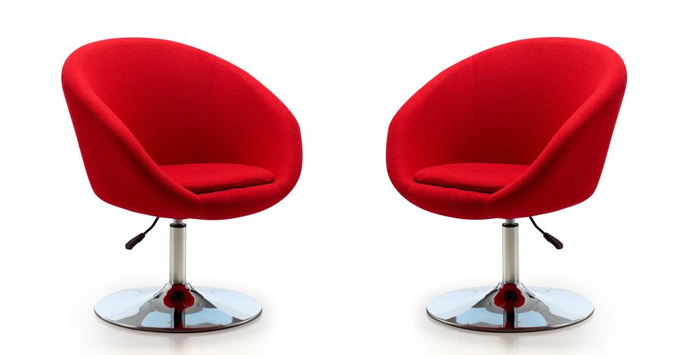 Manhattan Comfort - Hopper Wool Blend Accent Chair with Metal Legs in Red and Polished Chrome - Set of 2 - 2-AC036-RD veiw 1