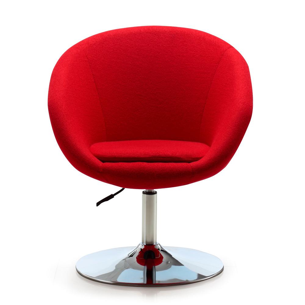 Manhattan Comfort - Hopper Wool Blend Accent Chair with Metal Legs in Red and Polished Chrome - Set of 2 - 2-AC036-RD veiw 3