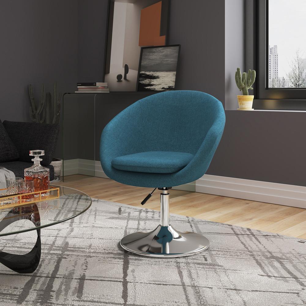 Manhattan Comfort - Hopper Twill Accent Chair with Metal Legs in Sky Blue and Polished Chrome - Set of 2 - 2-AC036-SB veiw 6