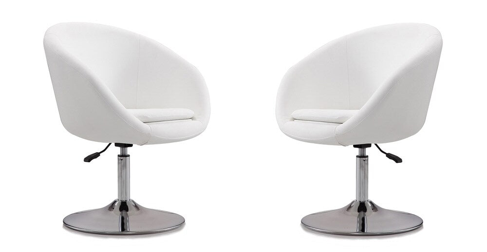 Manhattan Comfort - Hopper Faux Leather Accent Chair with Metal Legs in White and Polished Chrome - Set of 2 - 2-AC036-WH veiw 1