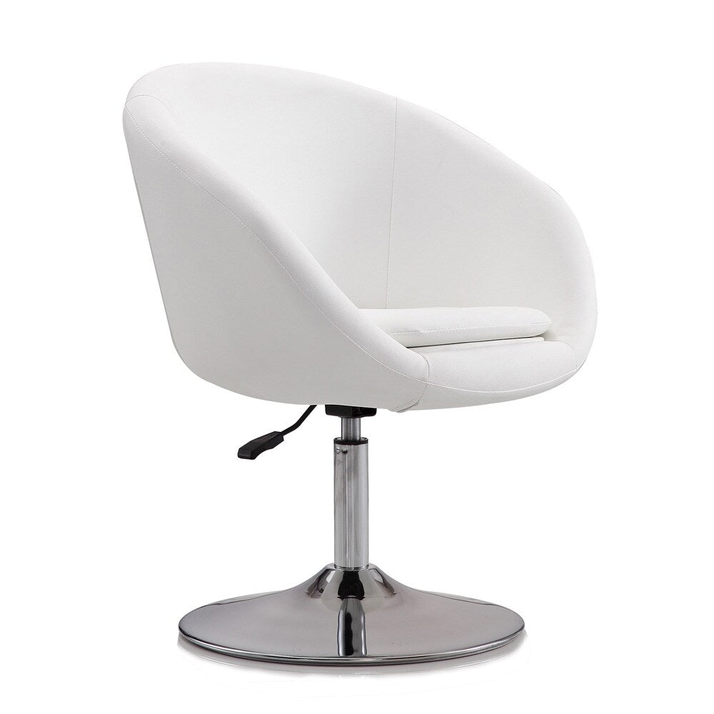 Manhattan Comfort - Hopper Faux Leather Accent Chair with Metal Legs in White and Polished Chrome - Set of 2 - 2-AC036-WH veiw 2