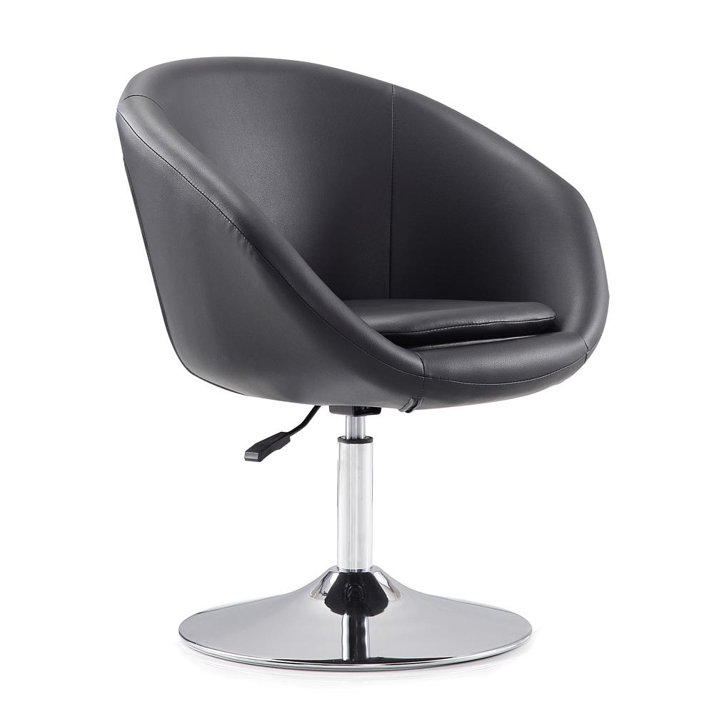 Manhattan Comfort - Hopper Faux Leather Accent Chair with Metal Legs in Black and Polished Chrome - AC036-BK veiw 2