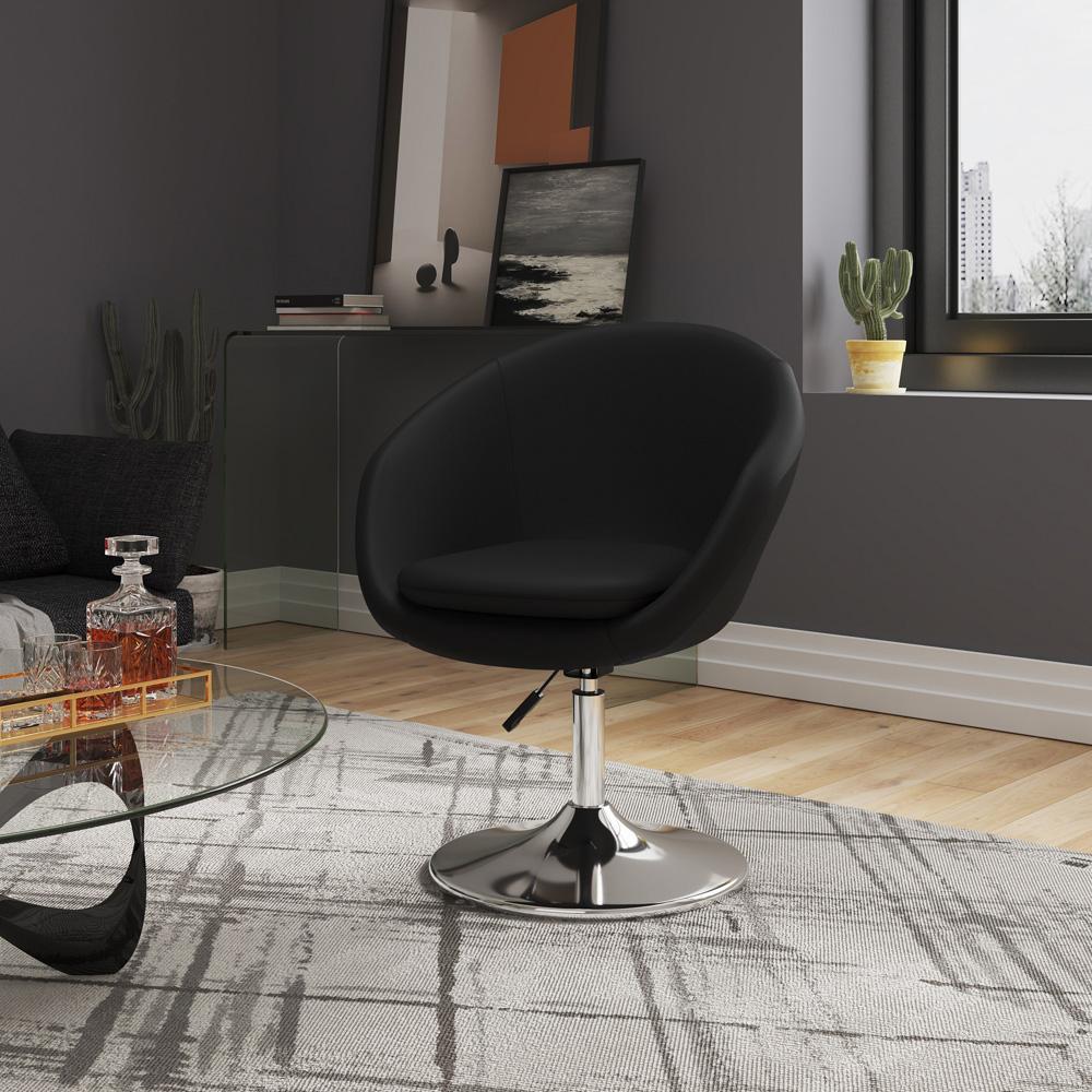 Manhattan Comfort - Hopper Faux Leather Accent Chair with Metal Legs in Black and Polished Chrome - AC036-BK veiw 8